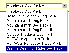 Combo box listing pages for dog packs