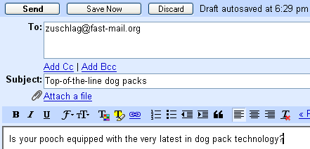 GMail Compose page with links to attach documents and other stuff
