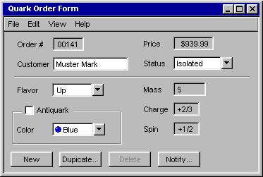 FBUI, showing an order form for a quark.