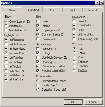 Example options dialog, with same font size and style throughout