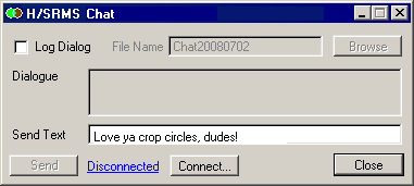 Chat window, Send button disabled, Disconnected link and Connect button beside it.