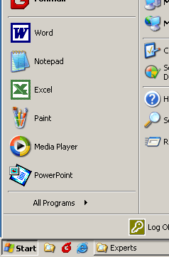 XP Start Menu, with split for frequently used items