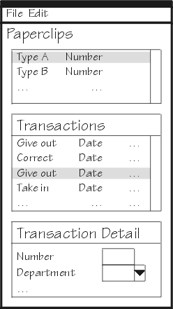 One window, panes for paperclip type, transactions, and transaction overflow