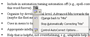 Dropdown menu to turn-off autocorrection